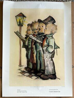 Vintage Goebel Art Print Poster 1978 Young Boys Quartet Sing Carol by Lamp Post